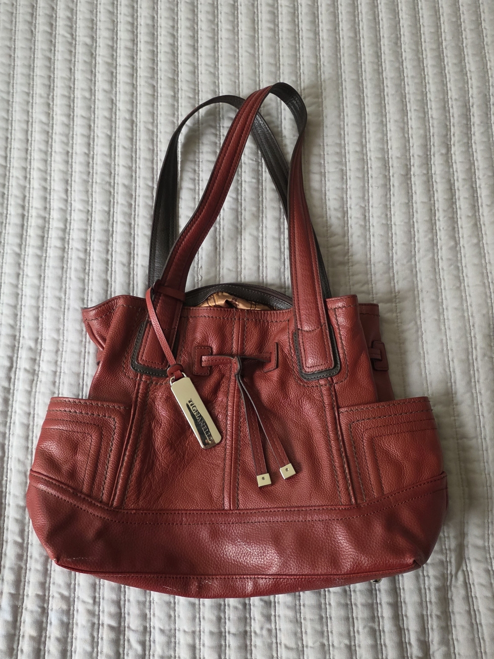 Tignanello Red Leather Shoulder Bag with Dark Trim
